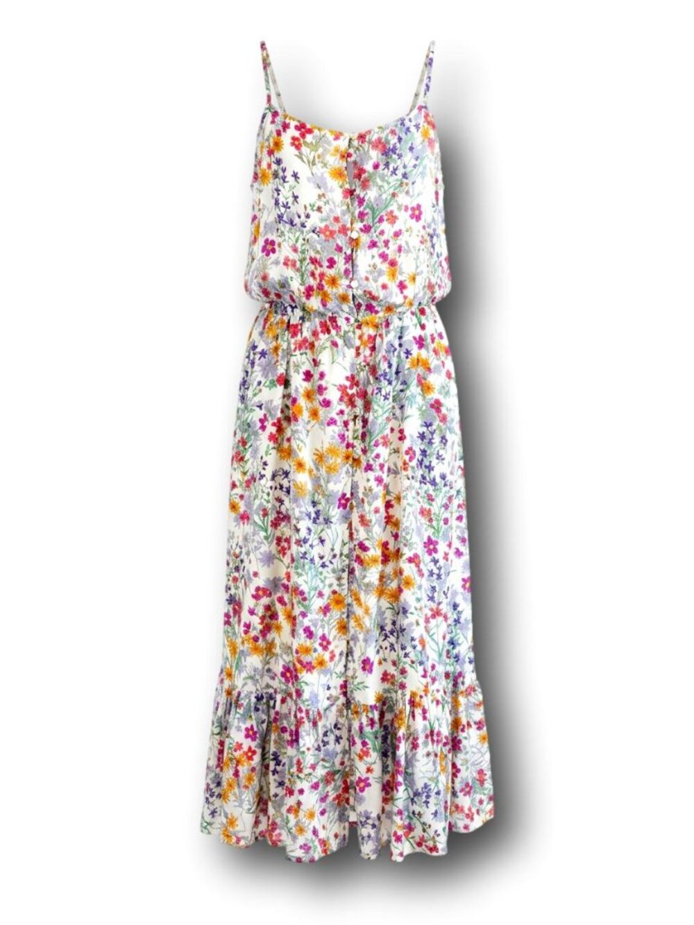 J.Jill Floral Button Front Beth Dutton Romantic Maxi Dress Rayon Elastic Waist S